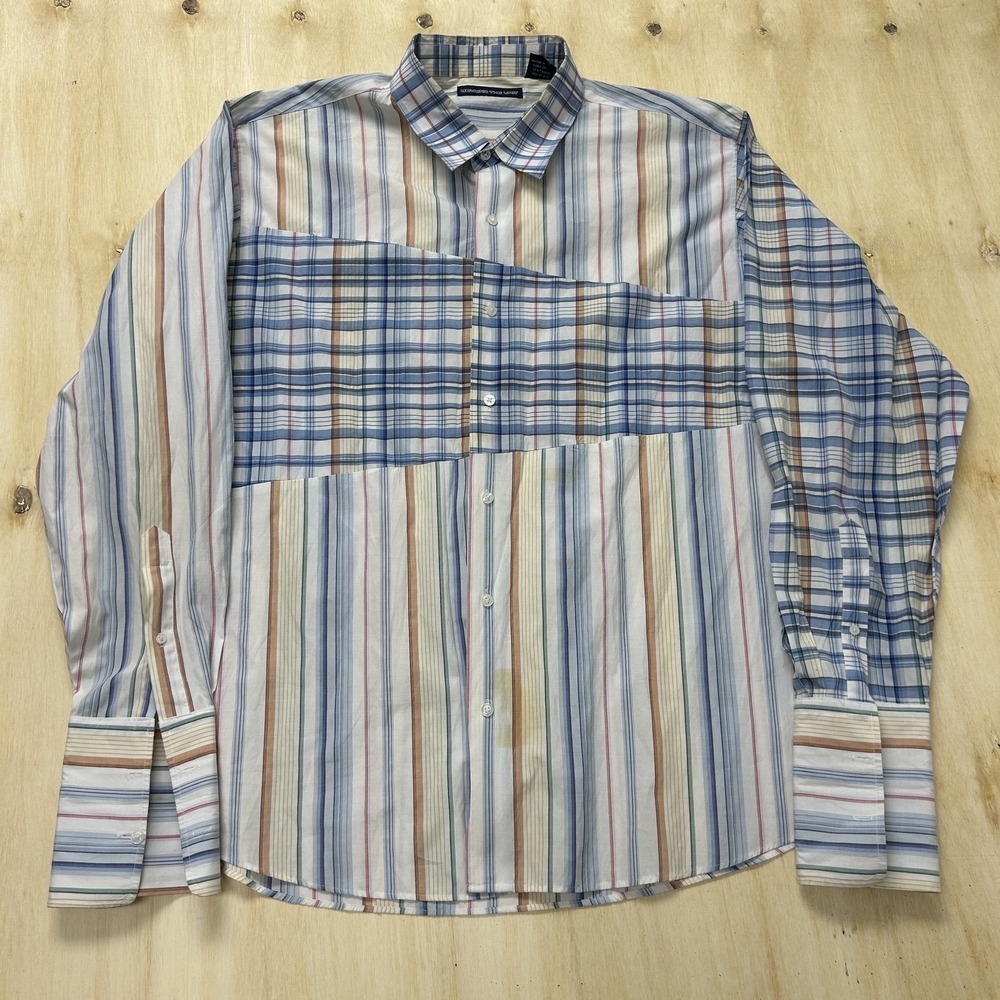 Vintage Y2K Beyond The Limit Shirt Mens 3XL Stripe Plaid Long Sleeve Button Up